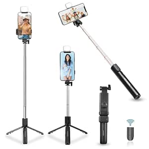 Ceuta R1s Selfie Stick with Tripod Stand, 3 in 1 Multifunctional design, Rechargable LED Light with Two Brighness Levels for Make up, Selfie, Vlogging & Photo Shoot, Selfie stick with Bluetooth Remote