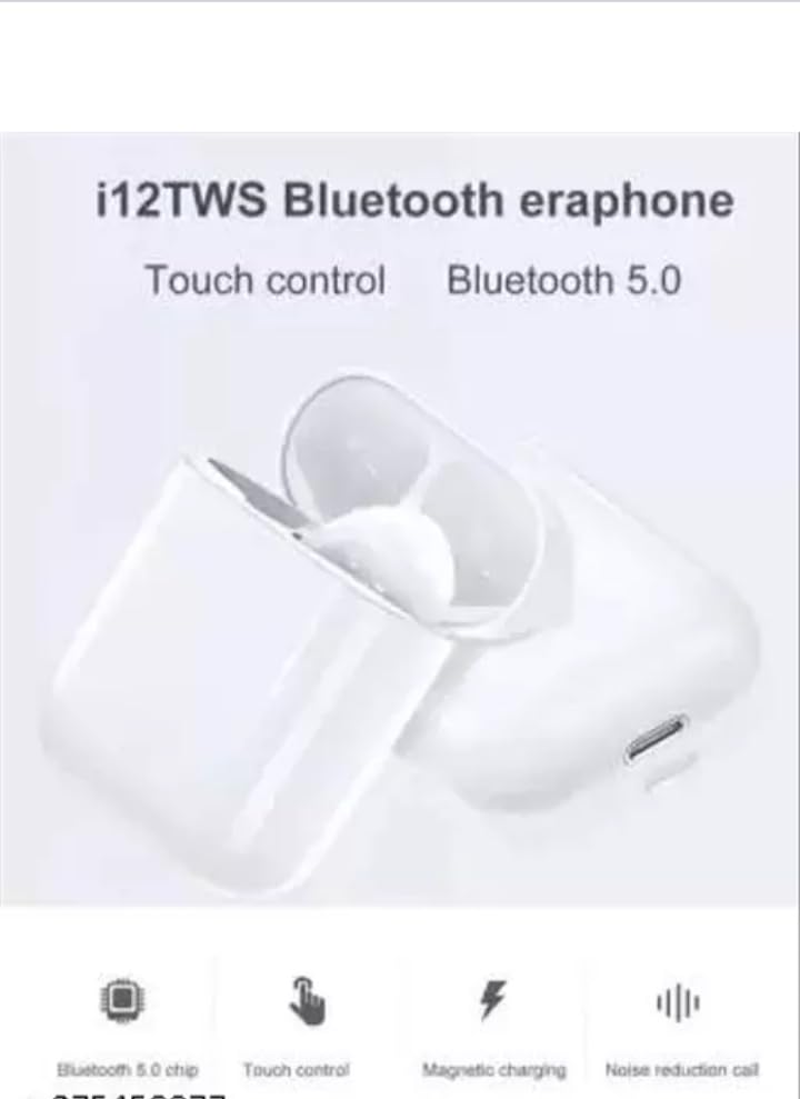 I12 True Wireless Bluetooth 5.0 Earbuds | i12 Wireless Bluetooth Earphones with Charging Case