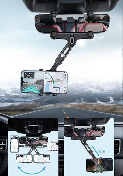 Ceuta Zoom Rear View Mirror Phone Holder for Car, 360° Rotatable and Retractable Phone Holder Compatible with iPhone Samsung All 4-7 Inch Cell Phones