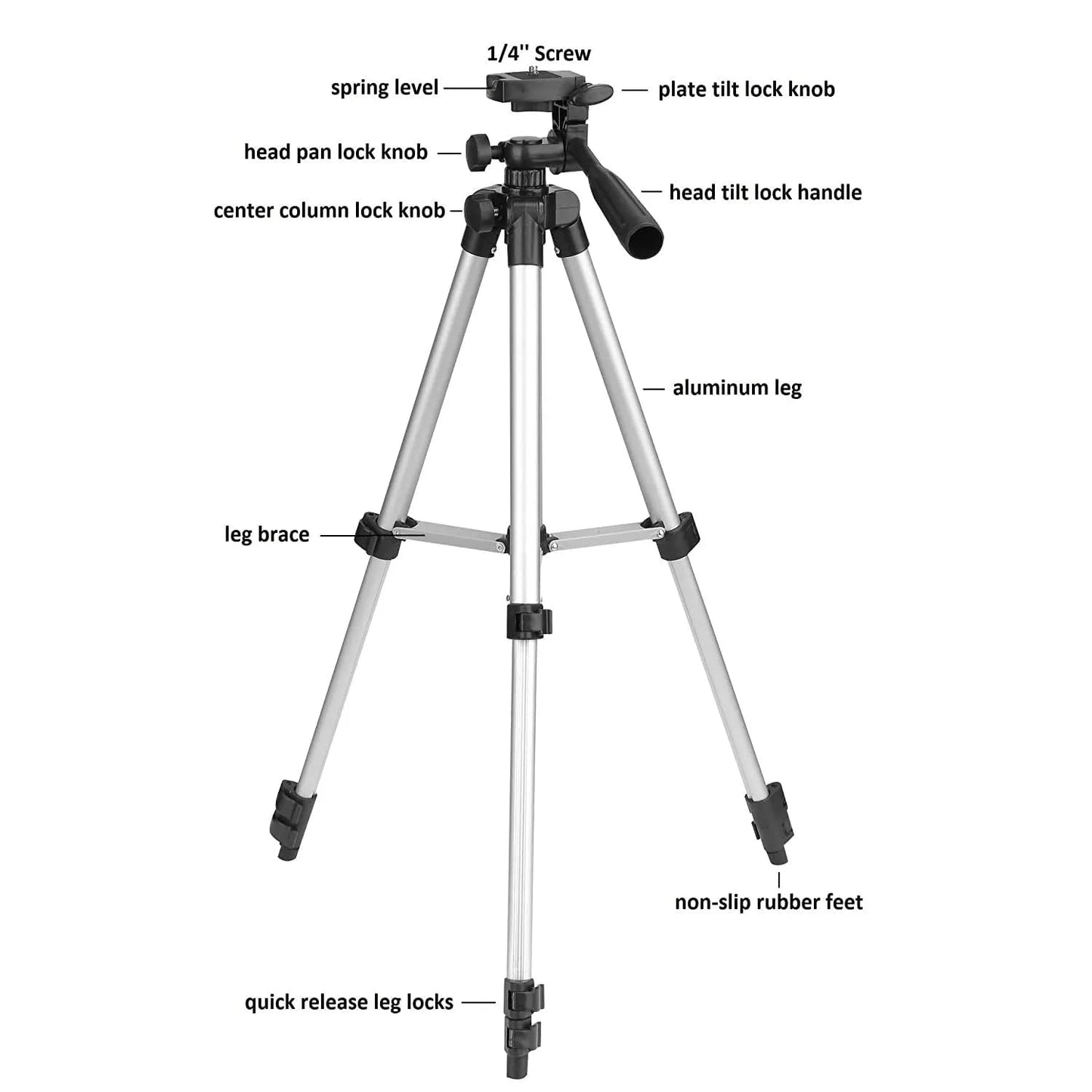 3110 Adjustable Aluminium Alloy Tripod Stand Holder for Mobile Phones & Camera, 360 mm -1050 mm, 1/4 inch Screw + Mobile Holder Bracket