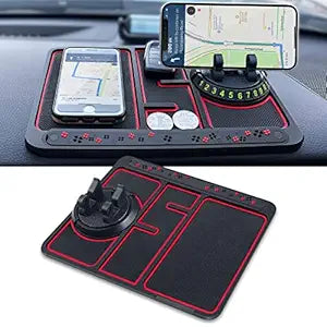 Ceuta Car Non Slip Dashboard Mat 4-in-1 Multifunctional 360°Rotating Phone Holder Phone Pad with Temporary Car Parking Number & 2 Perfume Aromatherapy Anti-Shake Pad Universal Phone Holde