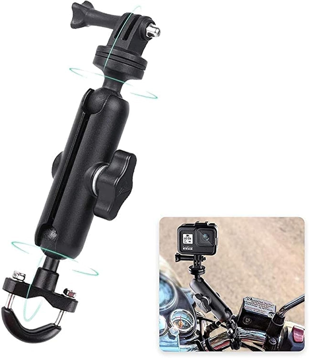 Ceuta 360° Motorcycle Bike Camera Holder Handlebar Mount Bracket 1/4 Metal Stand for All GoPro Hero10/9/8/7/6/5/4 Action Cameras Accessory (Cool Ballhead Arm Super Clamp Mount Only)