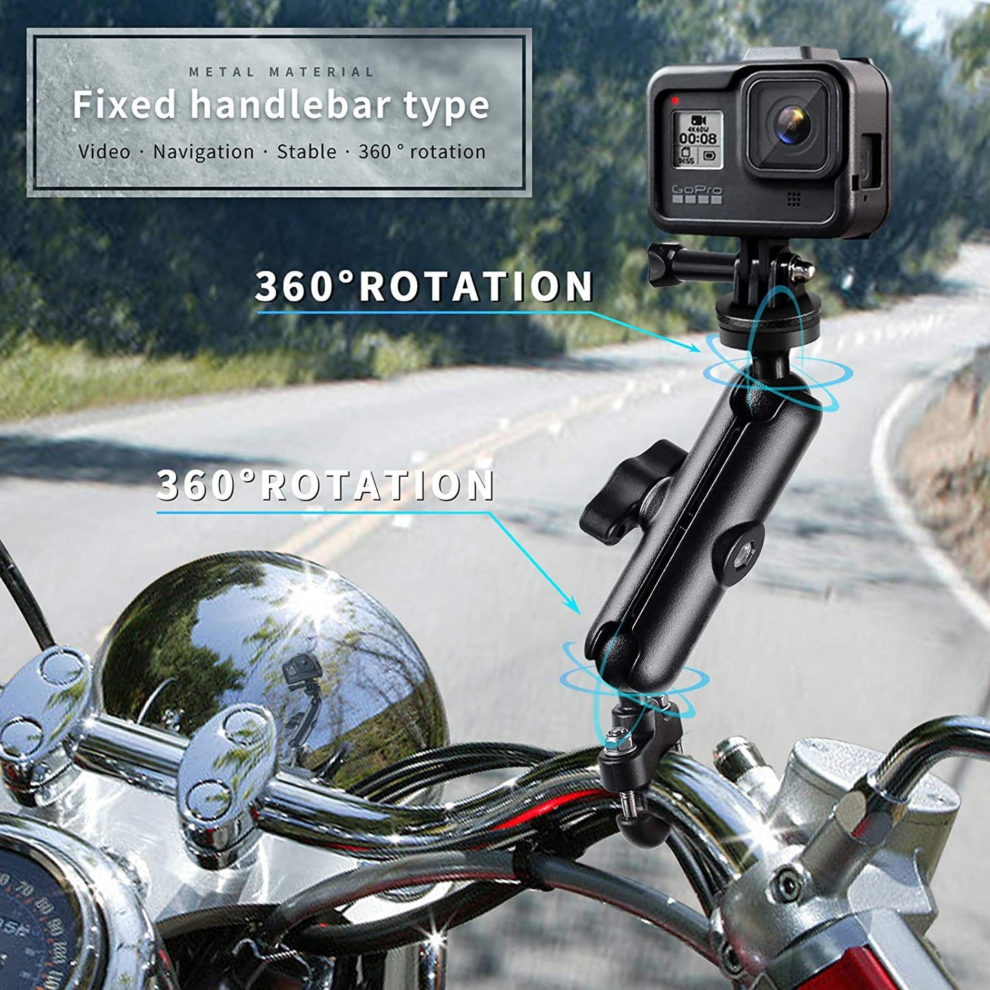 Ceuta 360° Motorcycle Bike Camera Holder Handlebar Mount Bracket 1/4 Metal Stand for All GoPro Hero10/9/8/7/6/5/4 Action Cameras Accessory (Cool Ballhead Arm Super Clamp Mount Only)